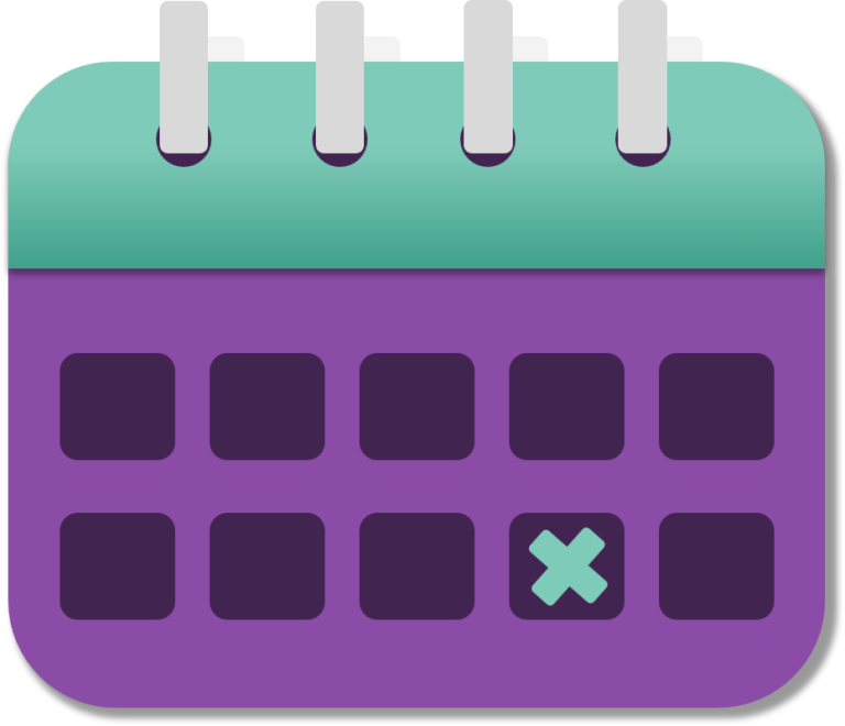 Kalender mit einem markierten, angekreuzten Datum auf lila Hintergrund mit Remarkly