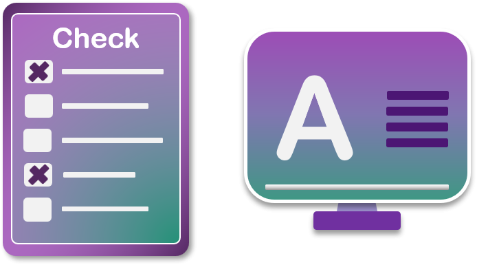 Checklist mit Häkchen und Monitor mit Textsymbol auf lila-grünem Hintergrund.  Erstellt durch Remarkly
