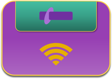 Lila farbige App-Schnittstelle mit WLAN-Symbol und einem Schieberegler.